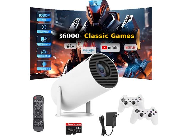 2-in-1 Ultimate 1080p HD Gaming Projector with Android 11, 2 Controllers & 36,000+ Games for $99
