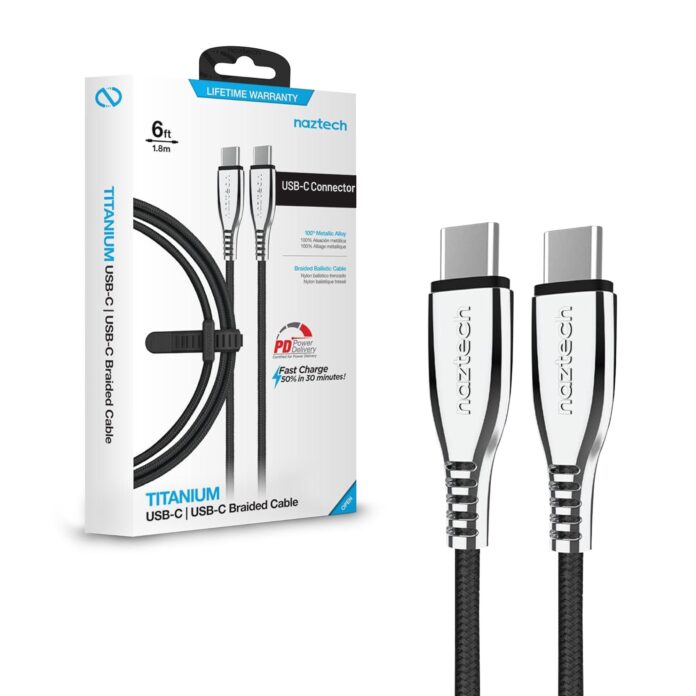Naztech 6ft Titanium USB-C to USB-C Braided Cable for $16