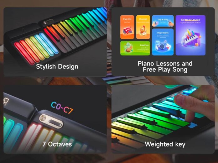 PopuPiano Smart Portable 29-Key MIDI Keyboard, Chord Pad and Speaker Bundle for $279