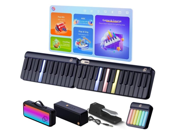 PopuPiano Smart 59-Key Bundle: MIDI & Expansion Keyboards, Chord Pad, Speaker, and Pedal for $419