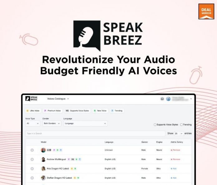 SpeakBreez AI Voiceover Generator: Lifetime Subscription for $49