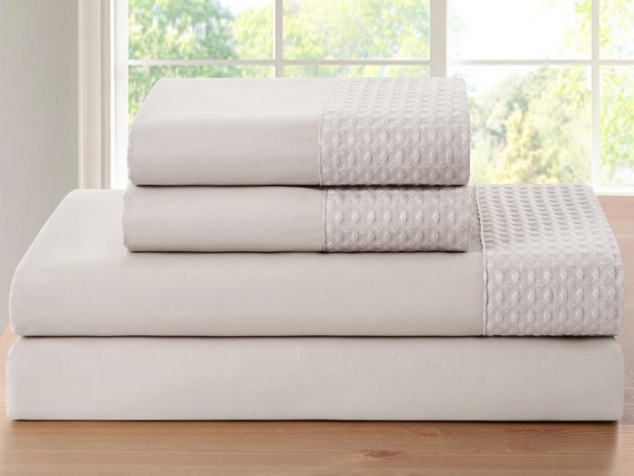 4-Piece Bamboo Blend Waffle Hem Sheet Set (Hunter Green/Twin) for $25