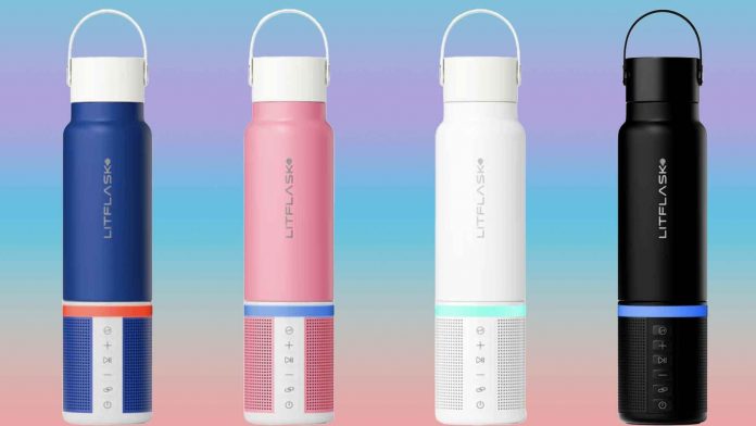 LitFlask 3-in-1 Smart Water Bottle, Bluetooth Speaker & Power Bank with Lights (Pink) for $99
