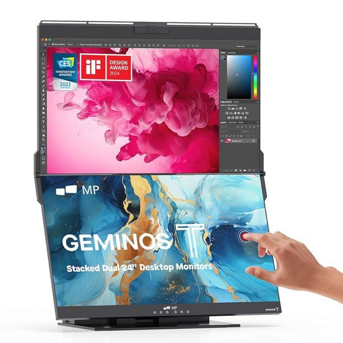 Geminos T Dual Stacked 24″ Touchscreen Monitors for $749